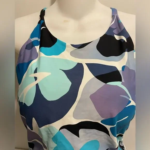 Nautica Brand Blue Purple Floral One Piece Swimsuit Size XL Cross Back - Picture 2 of 6